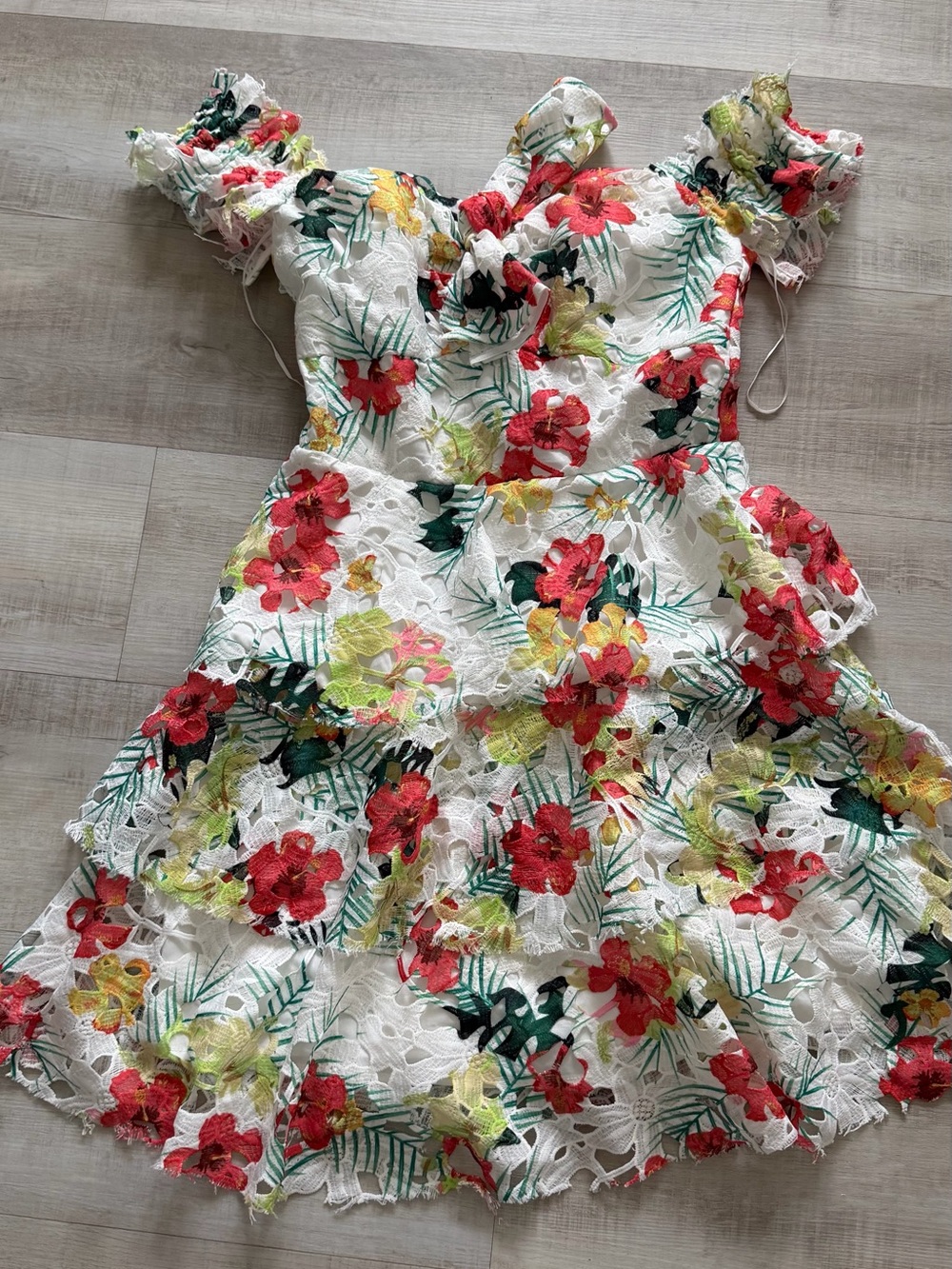 Ina White Tropical Floral Off-Shoulder Ruffle Dress - Picture 3 of 6